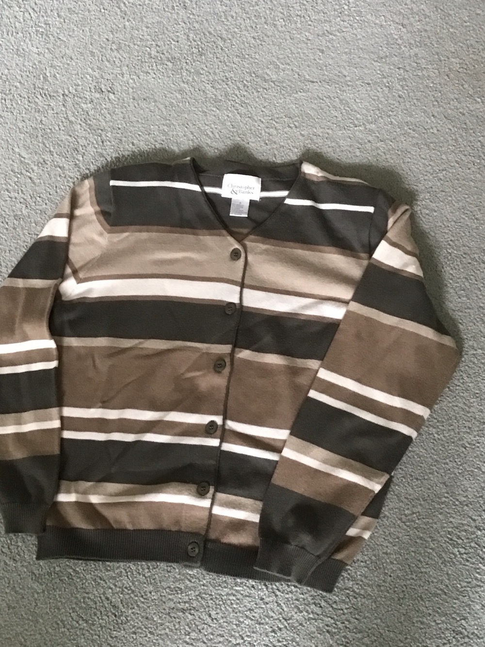 Christopher & Banks Brown and Cream Striped Button Cardigan